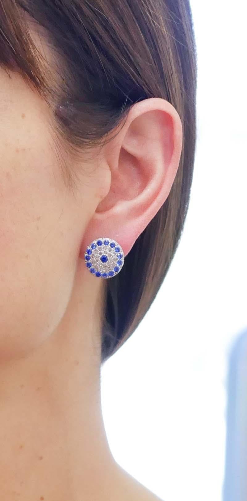 Women's White and Blue Stones, Rose Gold and Silver Retrò Earrings