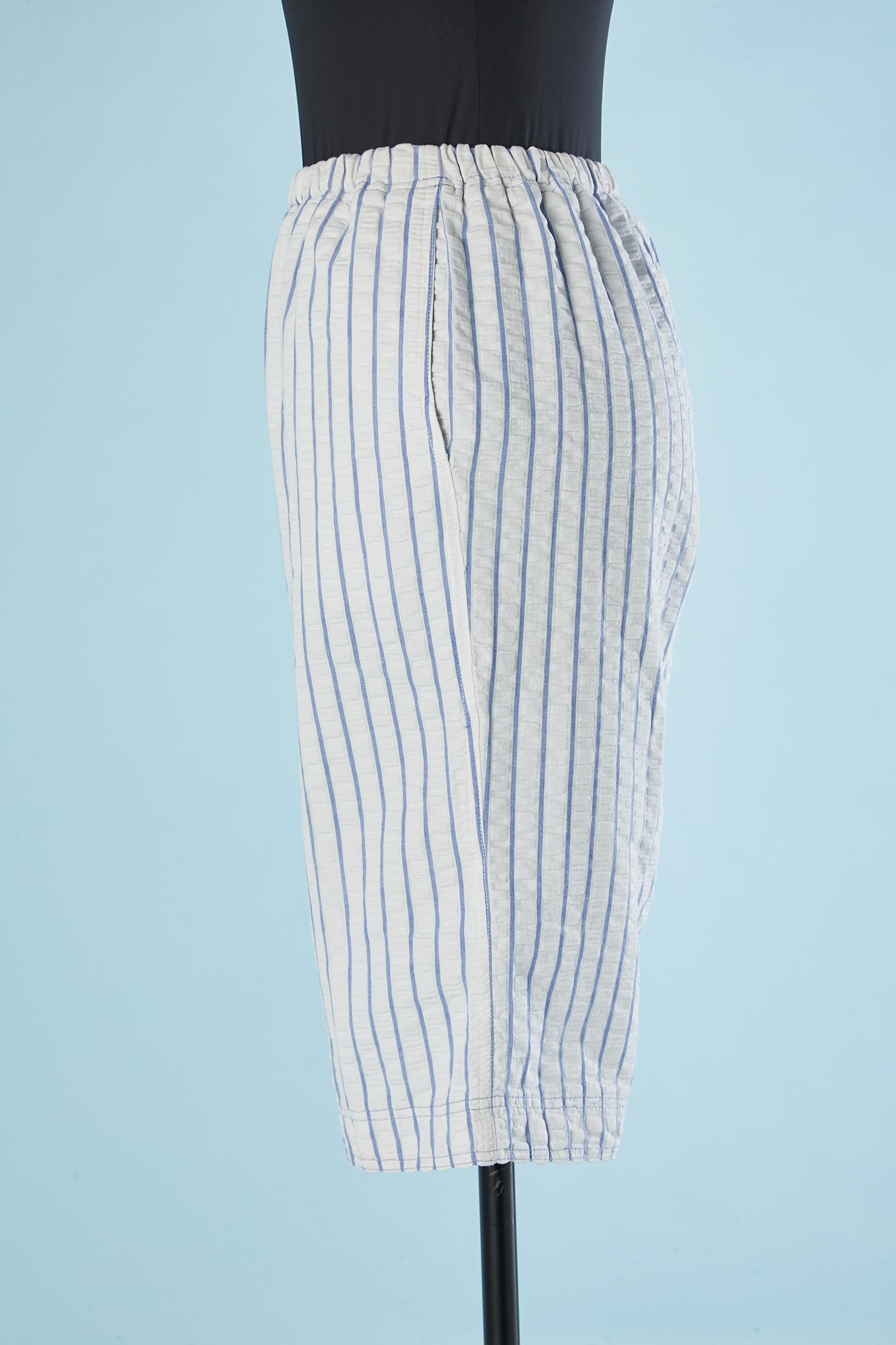 Women's White and blue striped cotton bermuda Courrèges Circa 1970's  For Sale