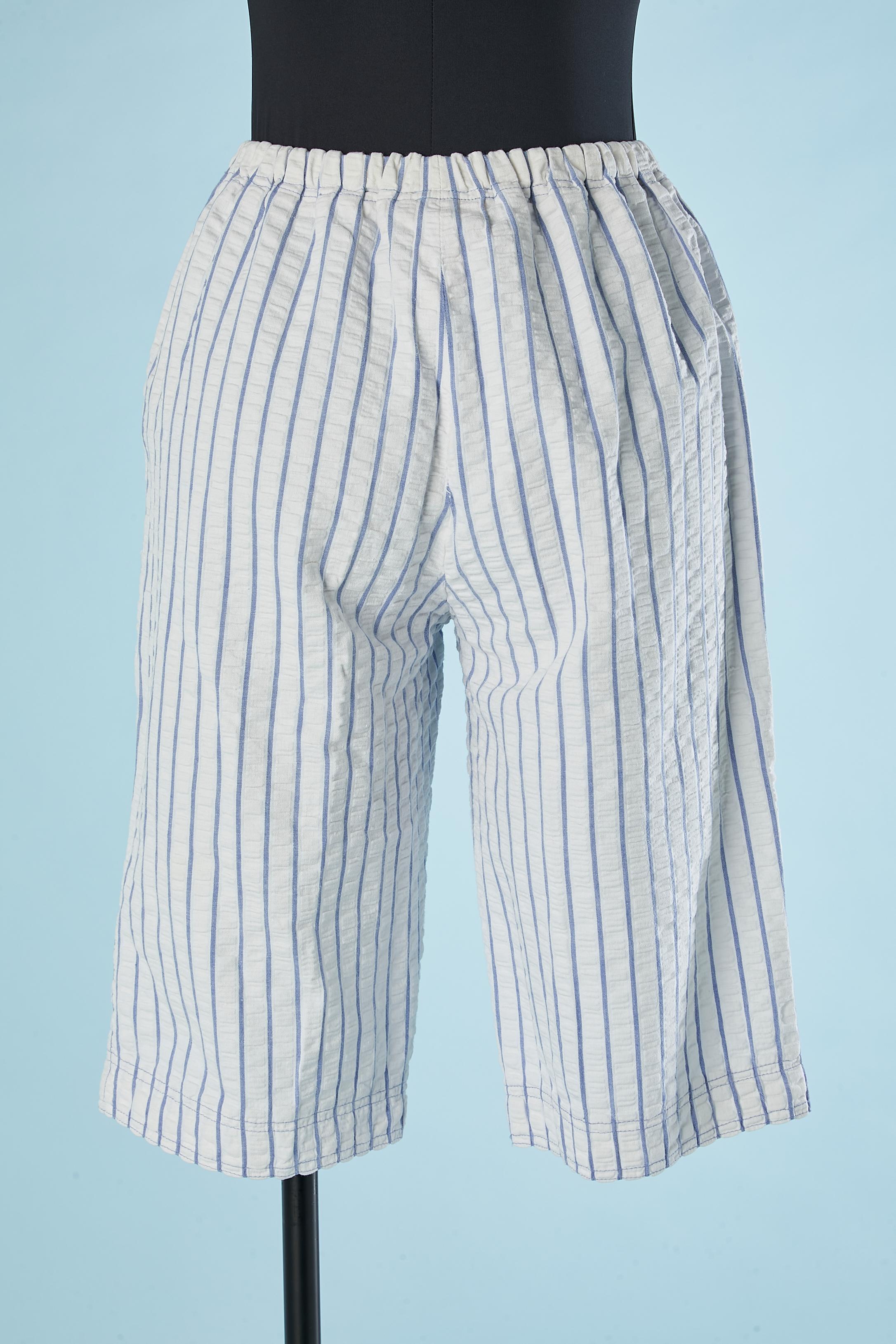 White and blue striped cotton bermuda Courrèges Circa 1970's  For Sale 1