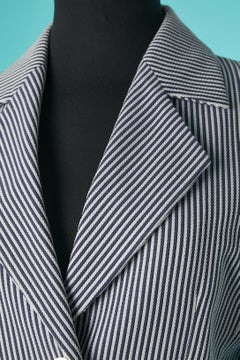 White and blue striped single-breasted jacket Yves Saint Laurent Rive Gauche