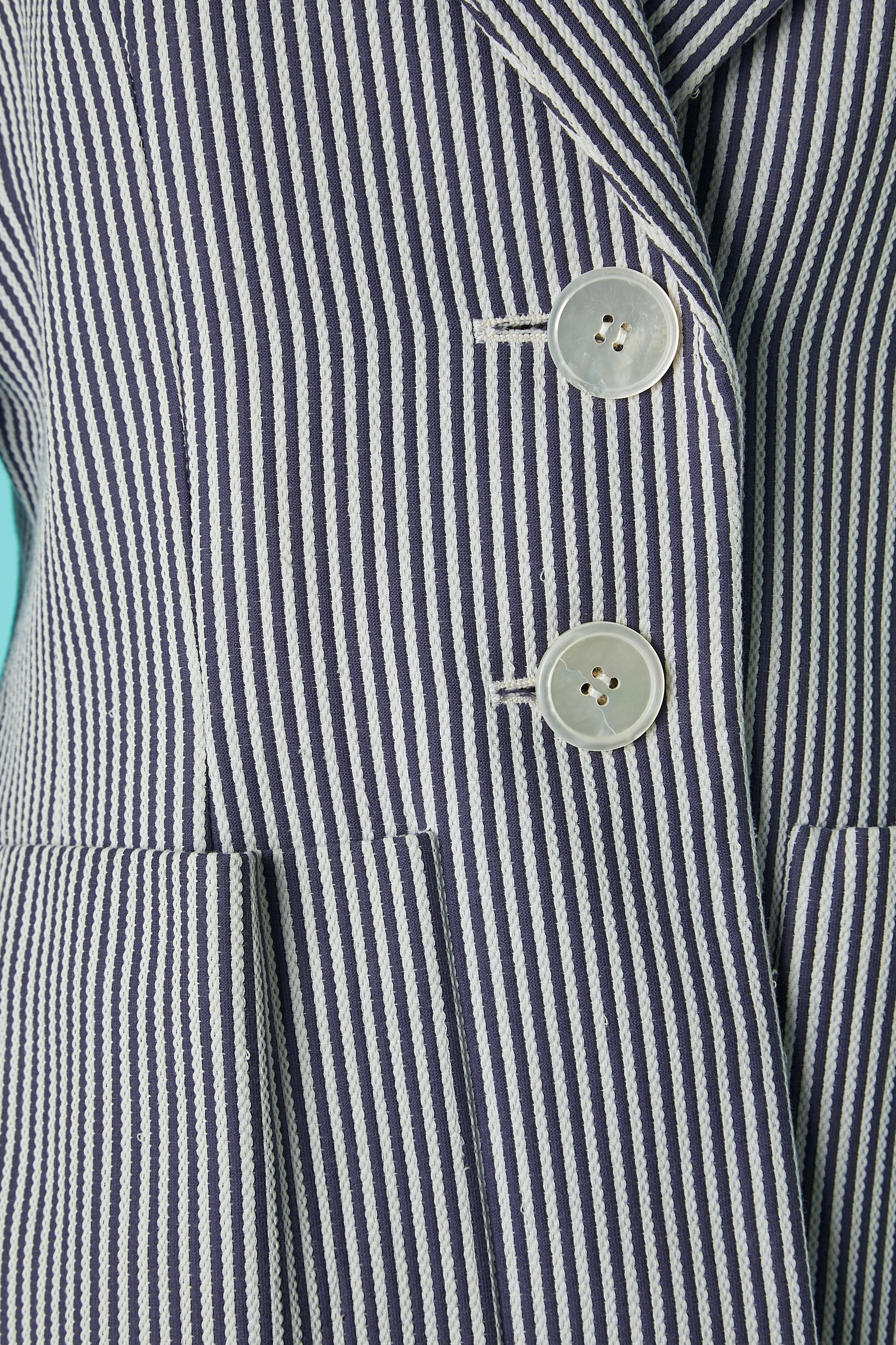 White and blue striped single-breasted jacket Yves Saint Laurent Rive Gauche  In Excellent Condition For Sale In Saint-Ouen-Sur-Seine, FR