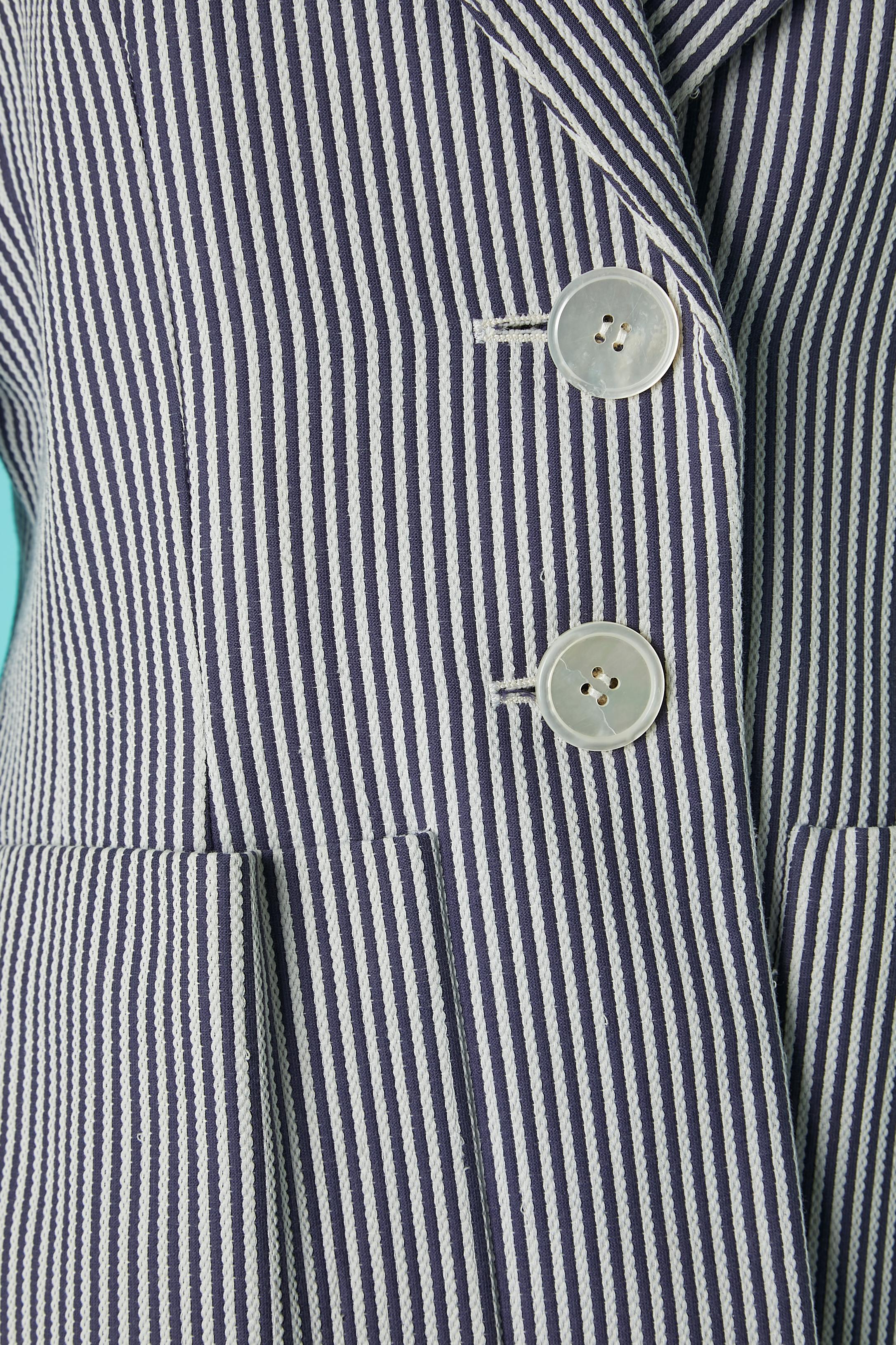 Grigio Giacca monopetto a righe bianche e blu Yves Saint Laurent Rive Gauche in vendita
