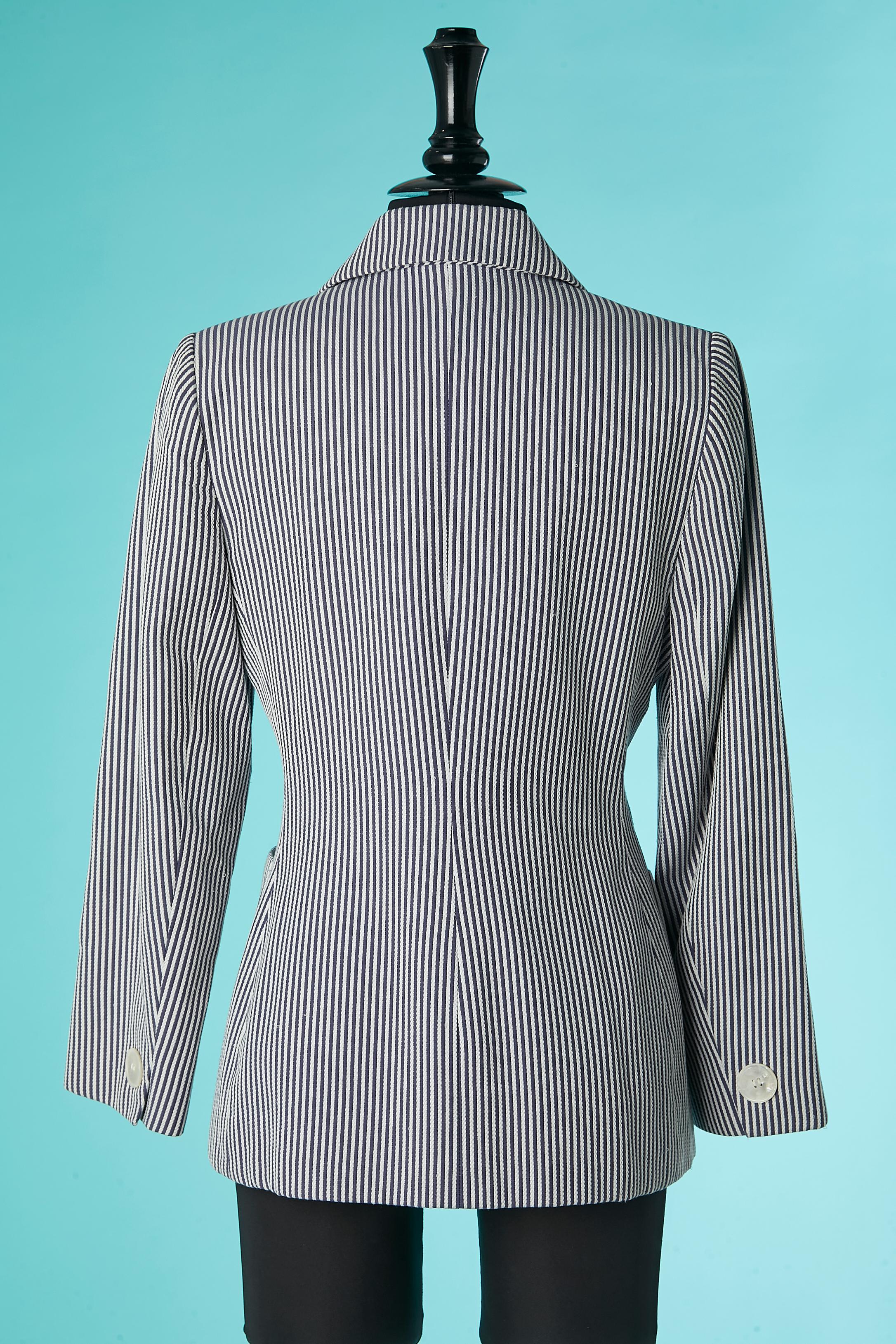 Donna Giacca monopetto a righe bianche e blu Yves Saint Laurent Rive Gauche in vendita