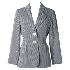 Giacca monopetto a righe bianche e blu Yves Saint Laurent Rive Gauche