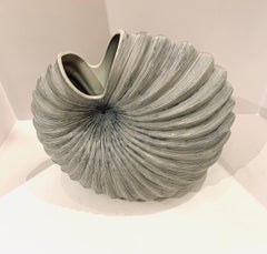White and Blue Striped Snail Shaped Large Vase, Thailand, Contemporary