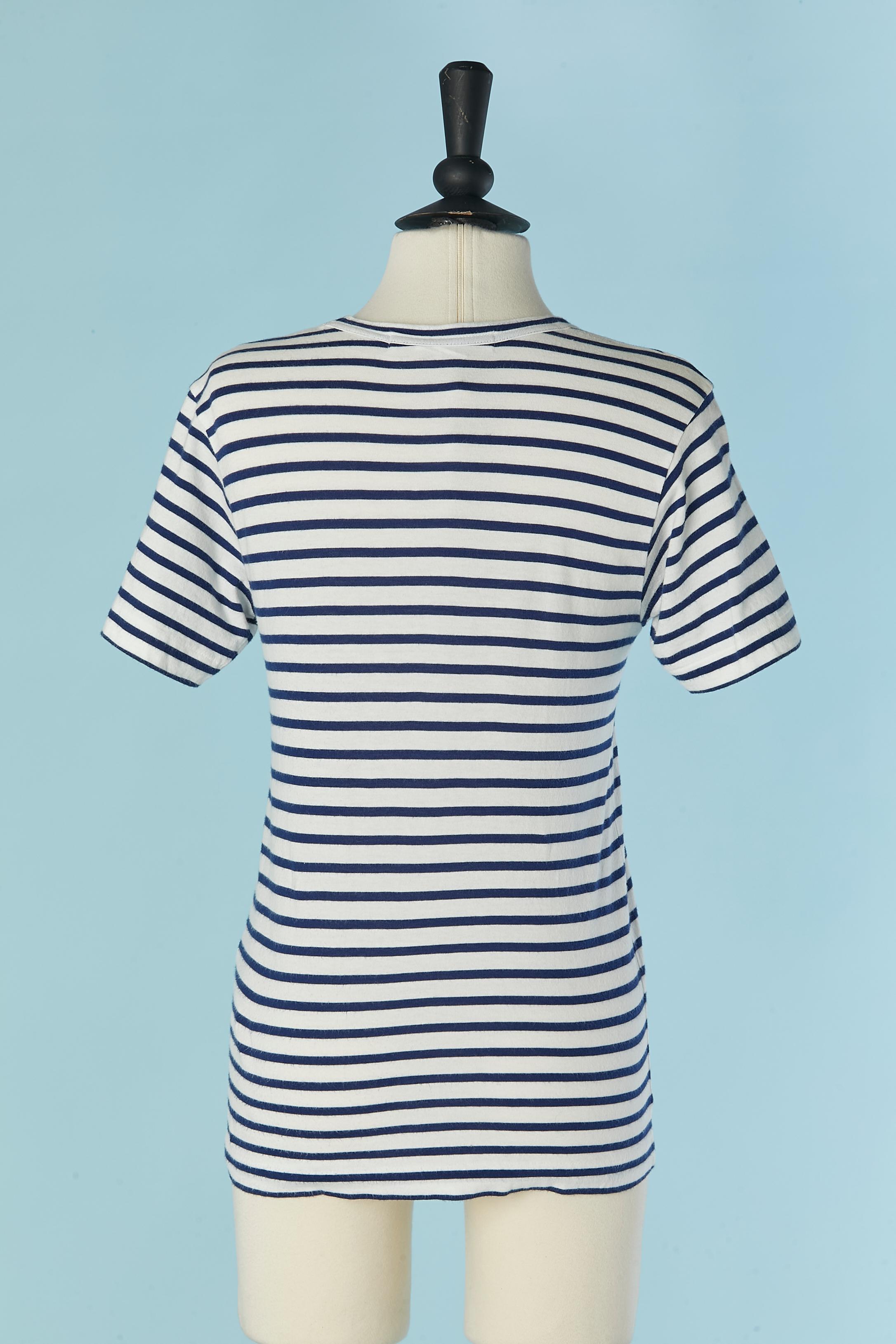 Women's White and blue striped tee-shirt with appliqué on the front COMMME DES GARÇONS For Sale