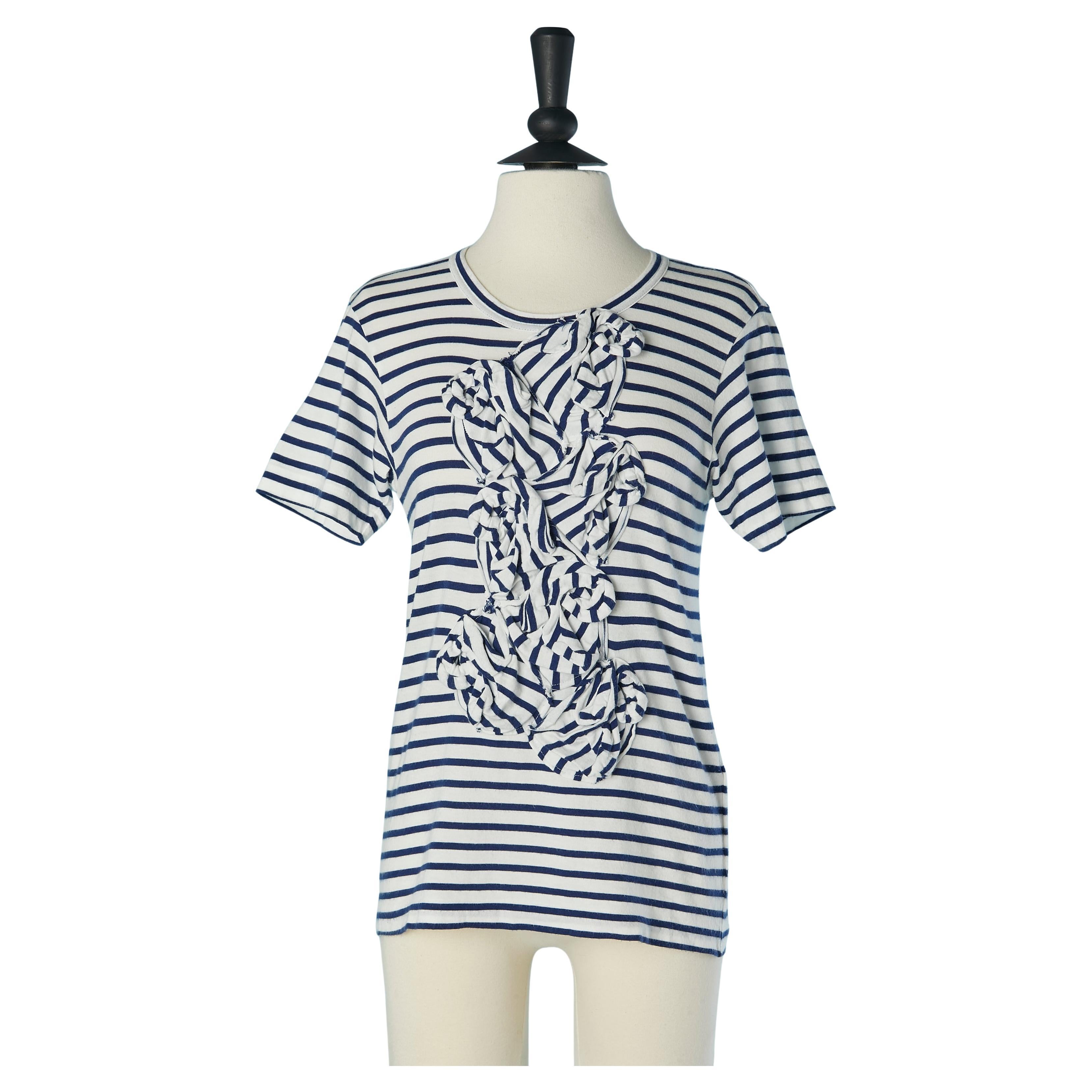 White and blue striped tee-shirt with appliqué on the front COMMME DES GARÇONS For Sale