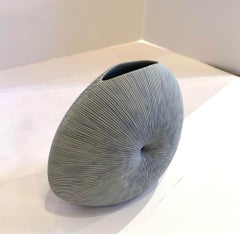 White and Blue Thin Stripe Starburst Design Vase, Thailand, Contemporary