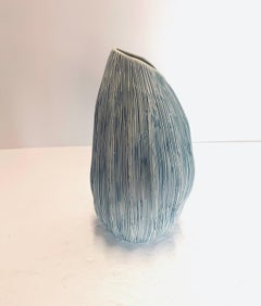 White and Blue Thin Striped Vase, Thailand, Contemporary