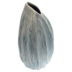 White and Blue Thin Striped Vase, Thailand, Contemporary
