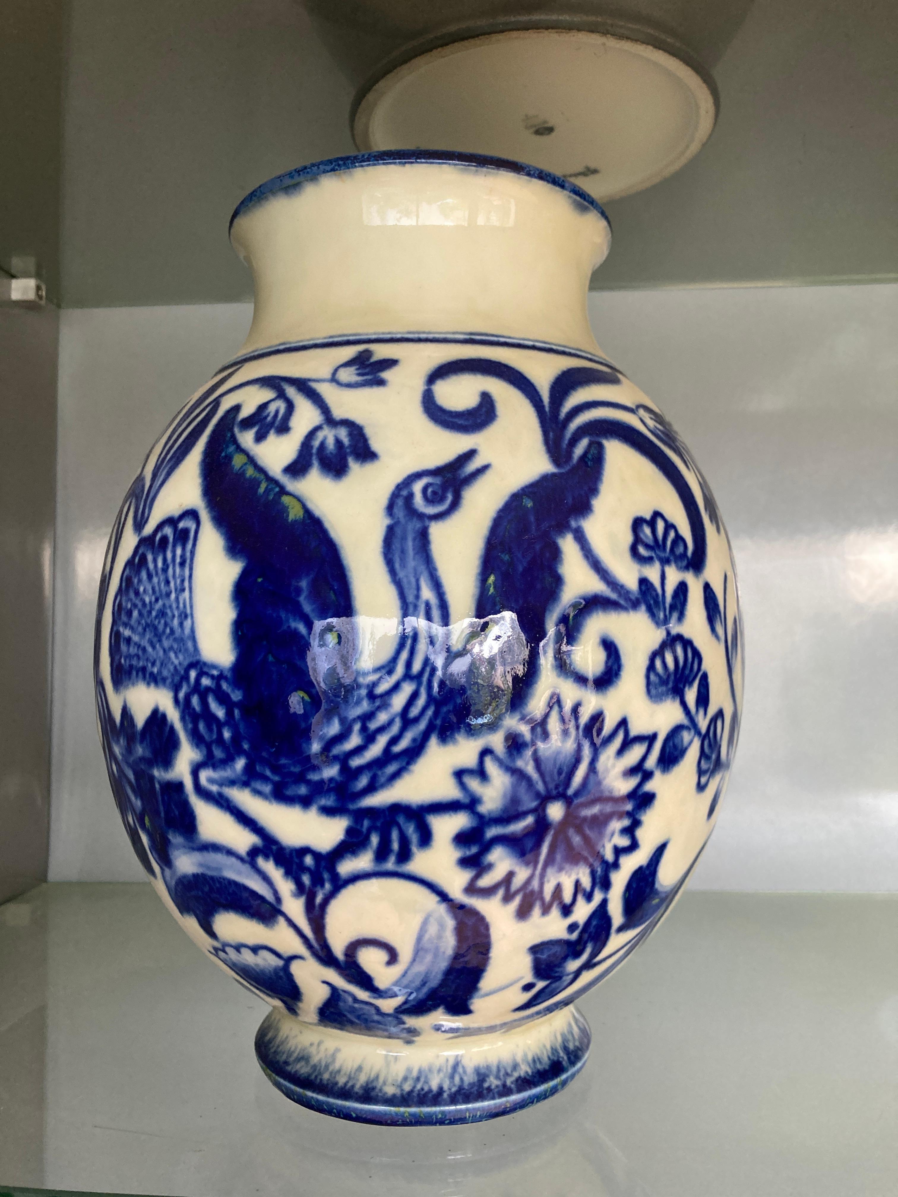 French White and blue Vase in porcelain of Sèvres For Sale