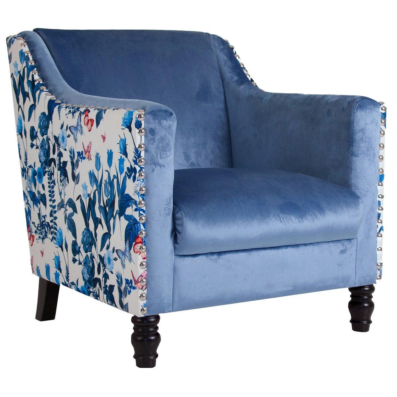 White and Blue Velvet Armchair