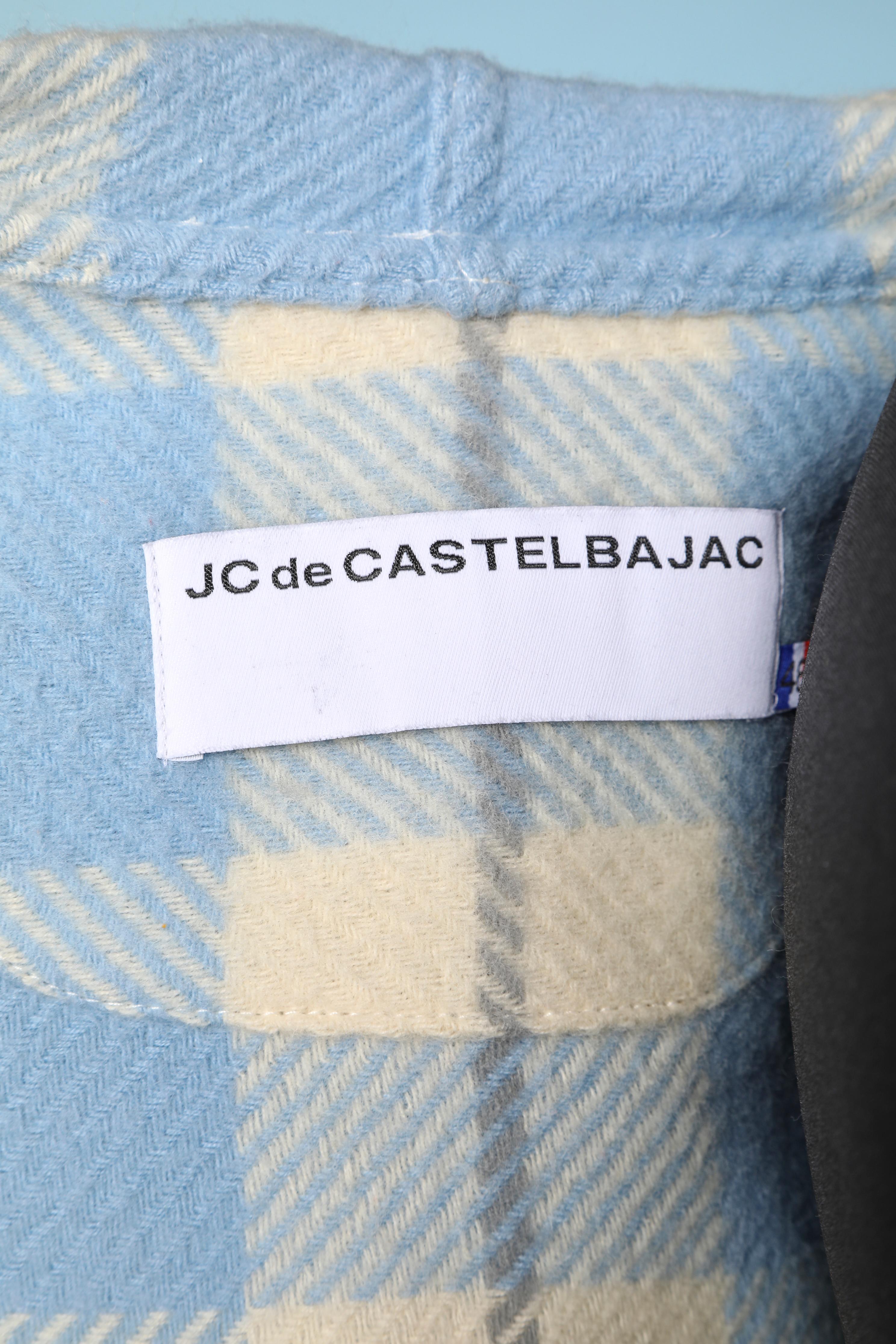 White and blue wool tartan coat with hood Jean-Charles de Castelbajac  In Excellent Condition In Saint-Ouen-Sur-Seine, FR