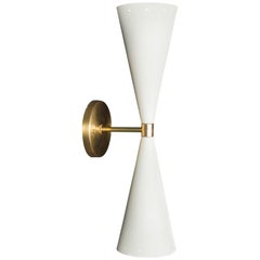 White and Brass Double Cone Sconce by Lawson-Fenning
