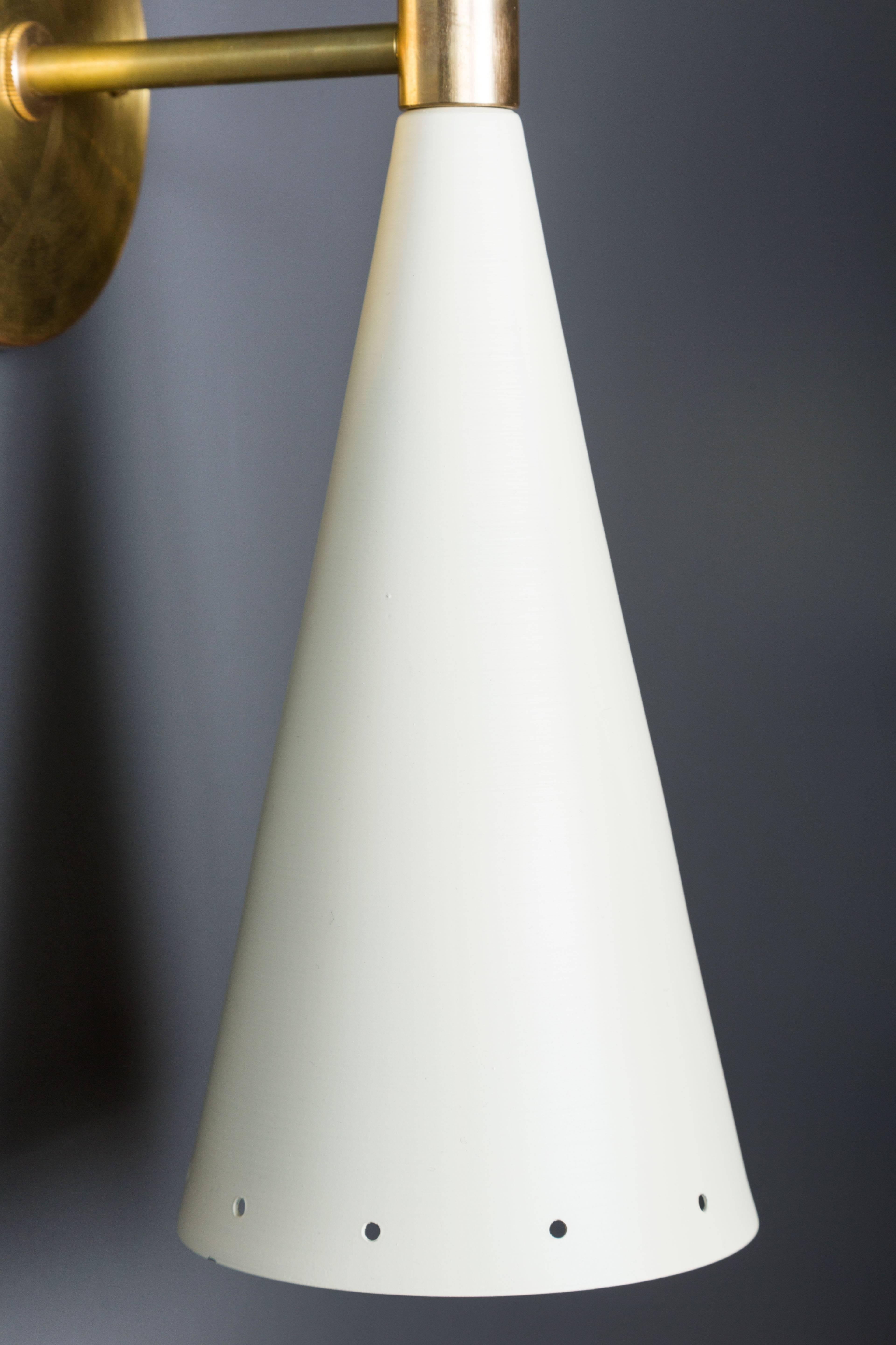Mid-Century Modern White and Brass Double Cone Sconce by Lawson-Fenning For Sale