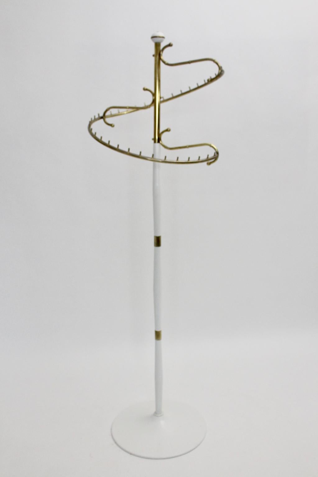Metal White and Brass Vintage Mid-Century Modern Rack Maison Bagues, 1950s, France For Sale