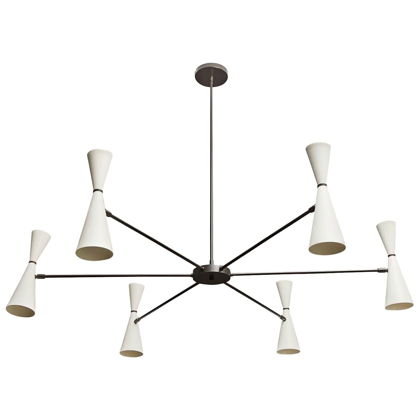 White and Brass Radial Chandelier by Lawson-Fenning For Sale