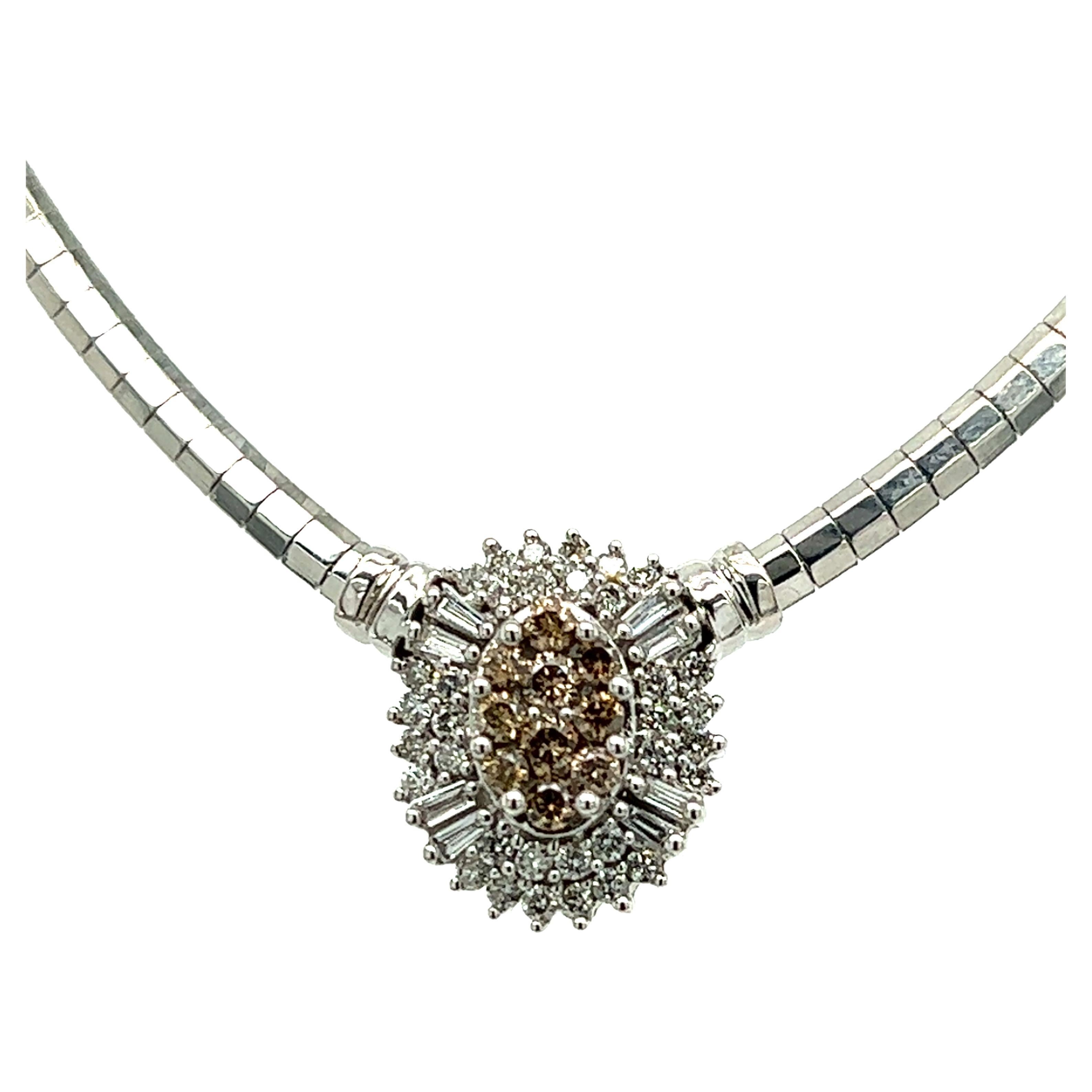 White and Bronze Colored Diamond Necklace in 14k White Gold For Sale