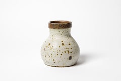 White and Brown 20th Century Design Ceramic Vase by Gustave Tiffoche, 1960