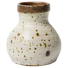 White and Brown 20th Century Design Ceramic Vase by Gustave Tiffoche, 1960