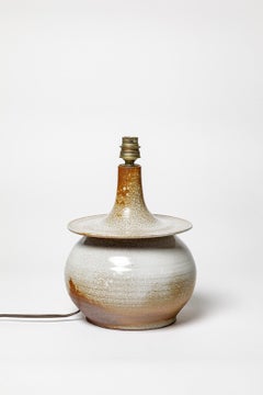 White and brown 20th century design french ceramic table lamp 1970