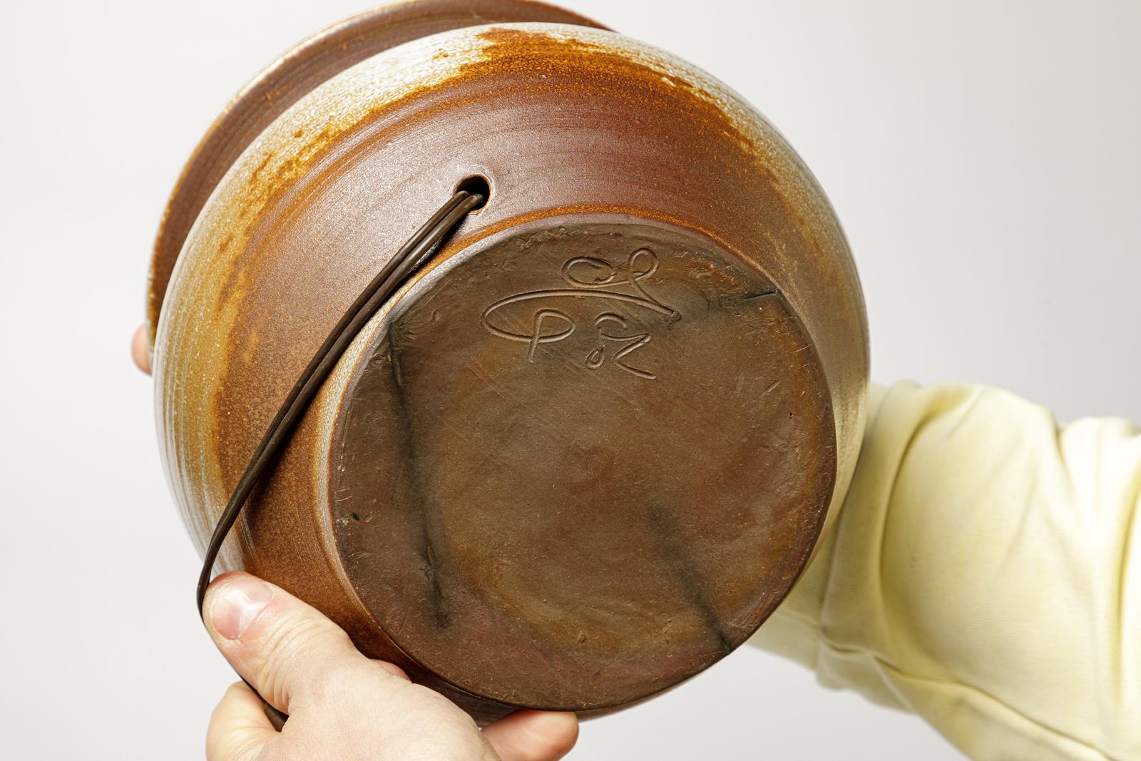 Ceramica Lampada da tavolo francese in ceramica bianca e marrone del XX secolo 1970 in vendita