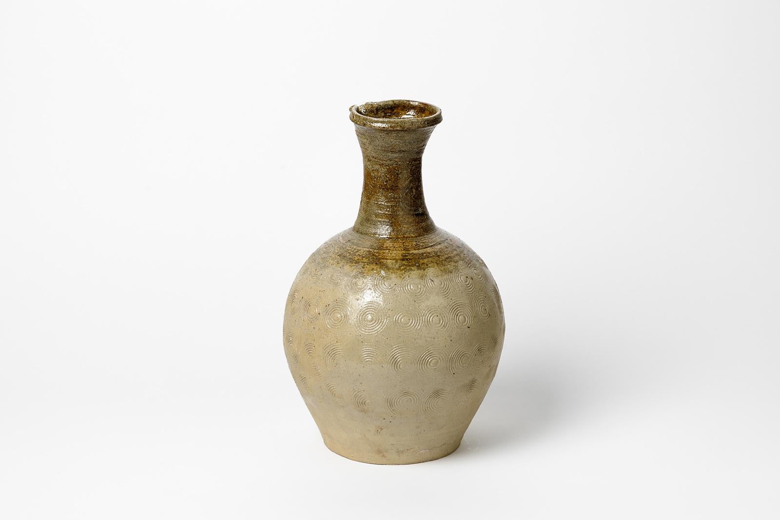 Mid-Century Modern White and Brown 20th Century Ceramic Vase circa 1970 For Sale