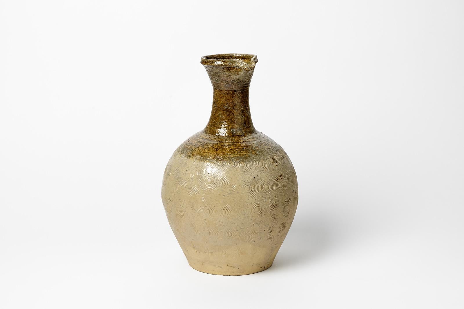 Vase en céramique blanc et marron du XXe siècle, vers 1970 Excellent état - En vente à Neuilly-en- sancerre, FR
