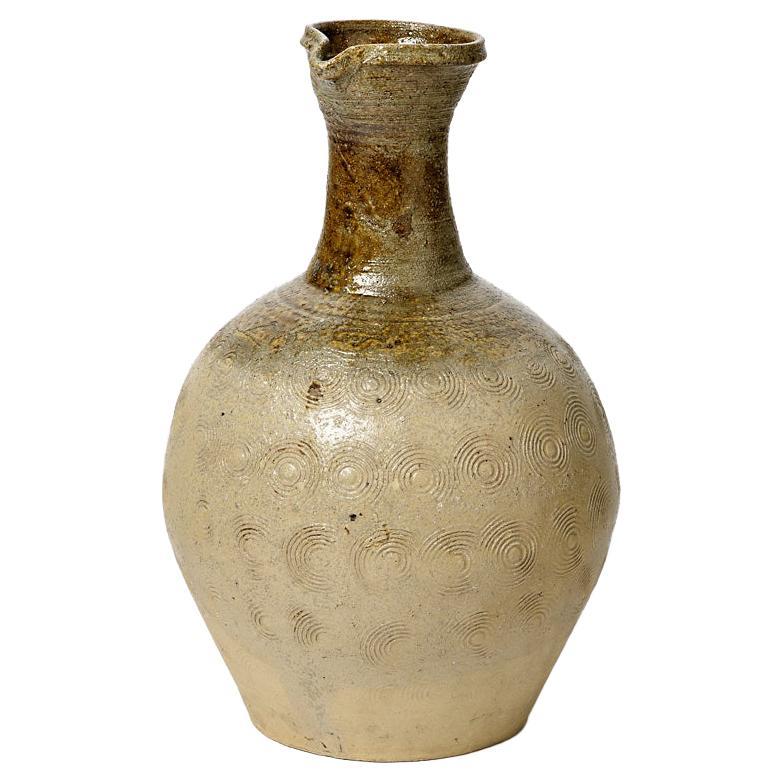 Vase en céramique blanc et marron du XXe siècle, vers 1970