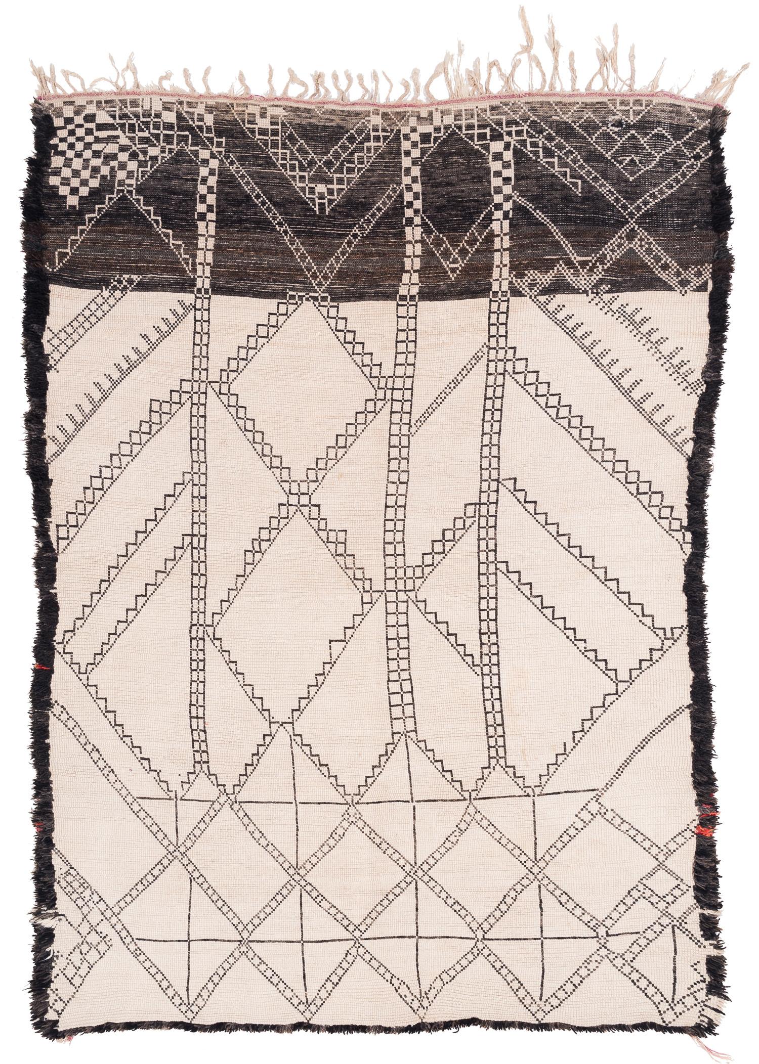 Sammelbare Mitte des Jahrhunderts Weiß und Brown Antike Wolle Marokkanische Shag Area Rug im Angebot 7