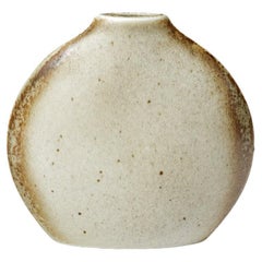 Retro White and Brown Circular Ceramic Vase by Montreau for Virebent 1970 Design