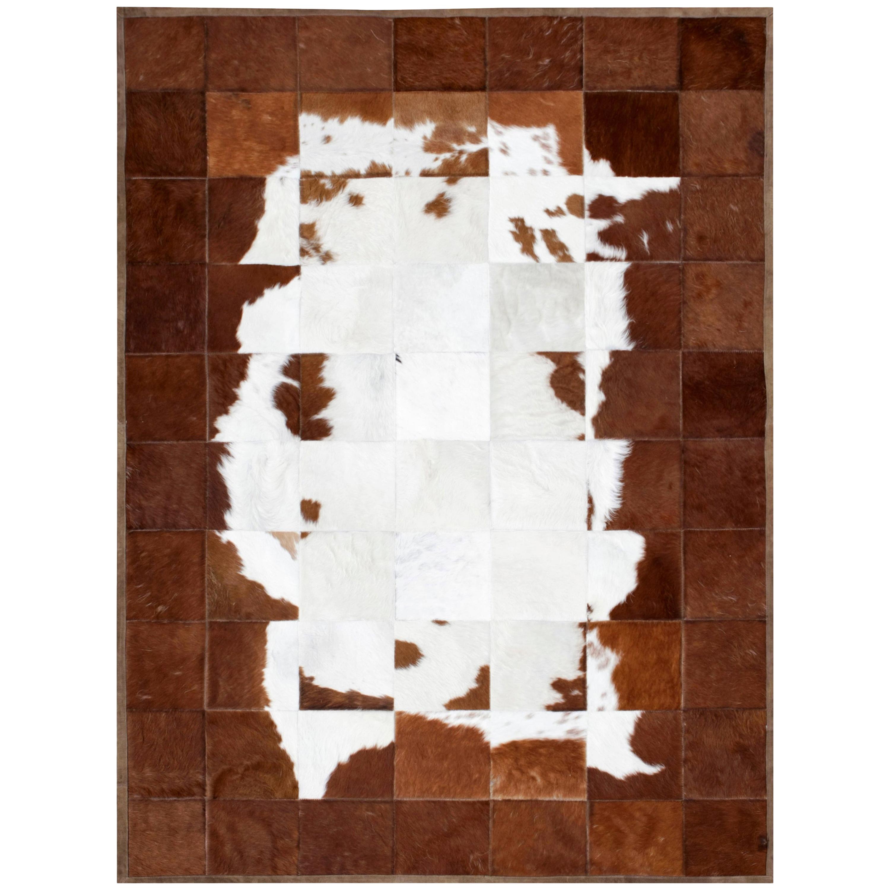 White and Brown Classic Peaceful Customizable Tranquilo Cowhide Area Rug X-Large For Sale