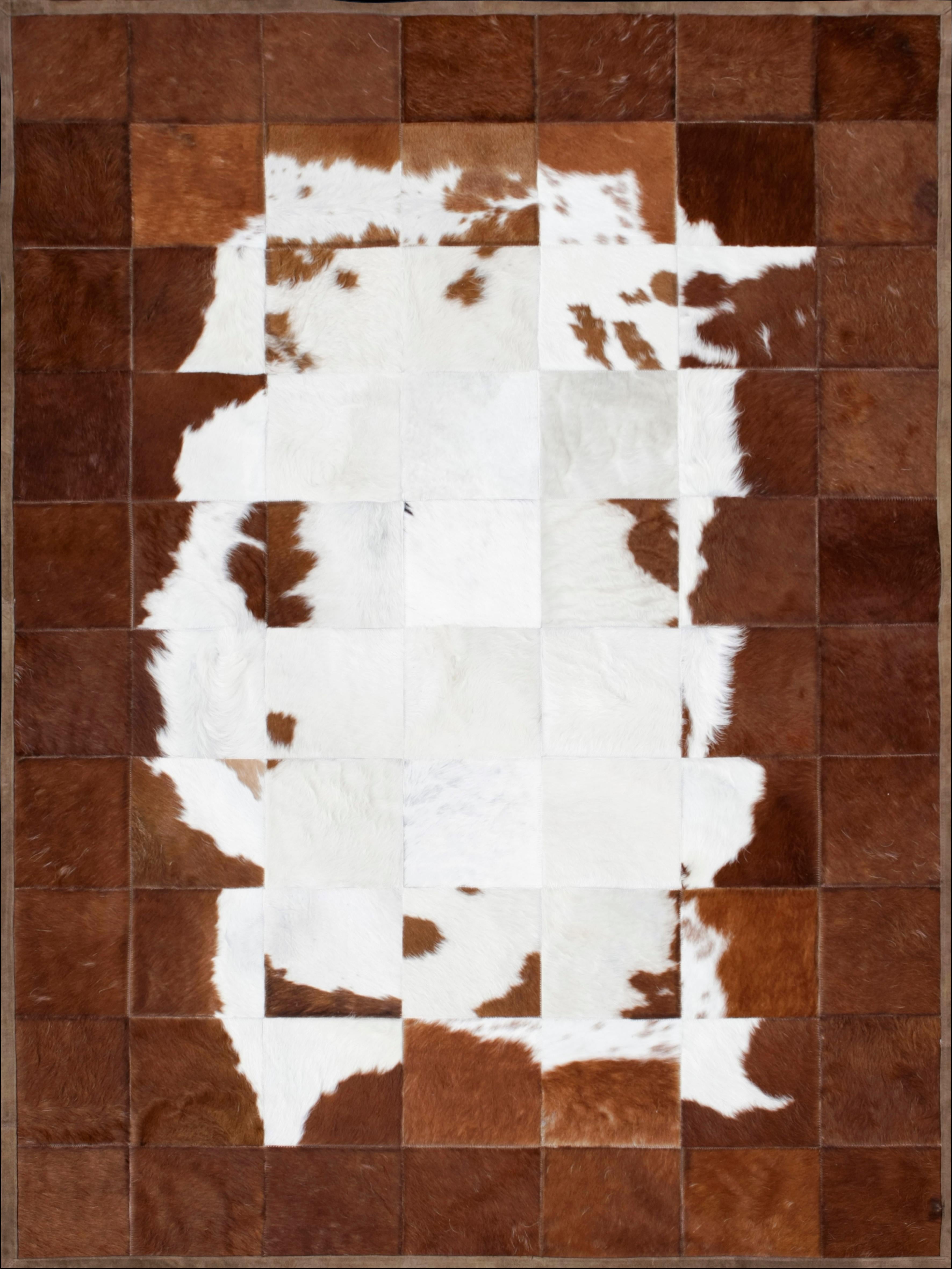 Argentine White and Brown Classic Peaceful customizable Tranquilo Cowhide Area Rug Large For Sale