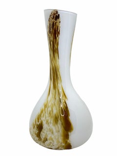 White and Brown Color Swirl Glass Murano Venetian Vase, Italy, 1970s