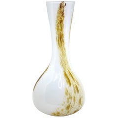 White and Brown Color Swirl Glass Murano Venetian Vase, Italy, 1970s
