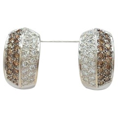 White and Brown Diamond Half Hoop Earrings in 18K White Gold
