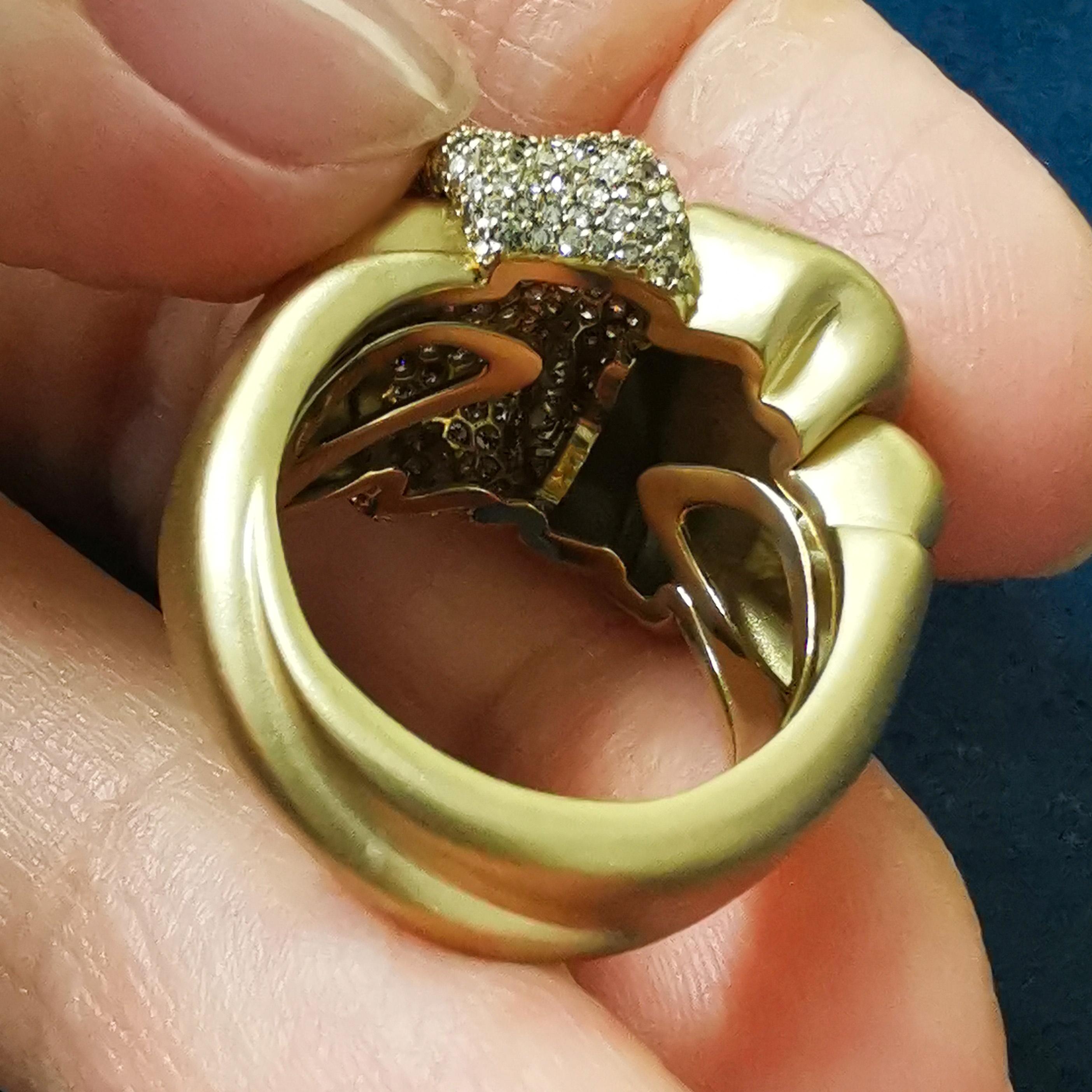 White and Brown Diamonds 18 Karat Yellow Gold Silk Ring For Sale 1