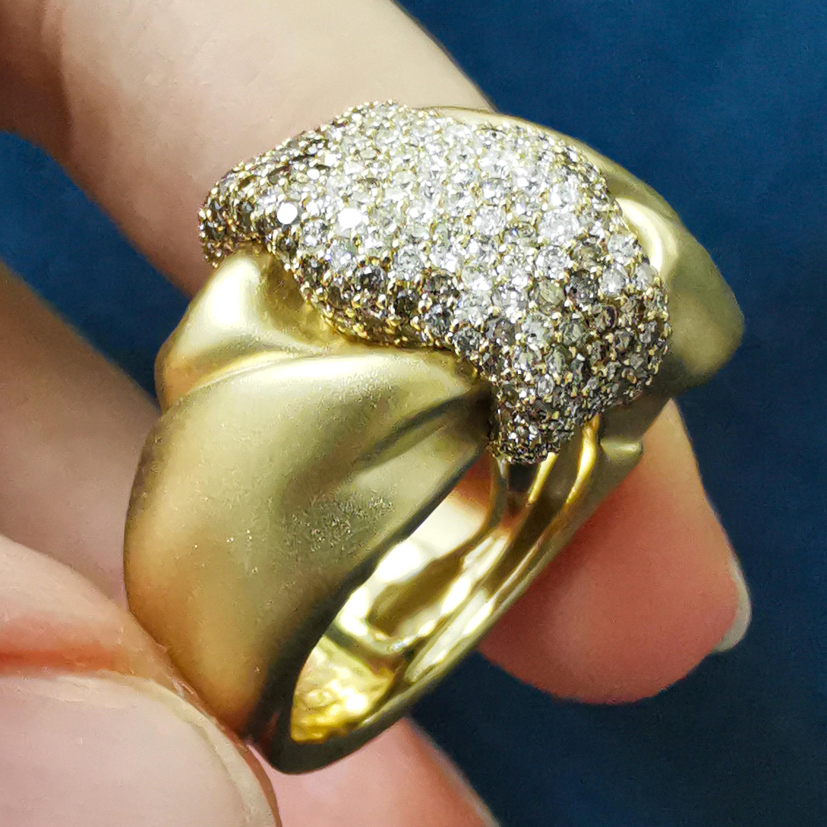 White and Brown Diamonds 18 Karat Yellow Gold Silk Ring 2