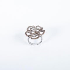 White and Brown Flower Engagement Ring in 18 Karat White Gold