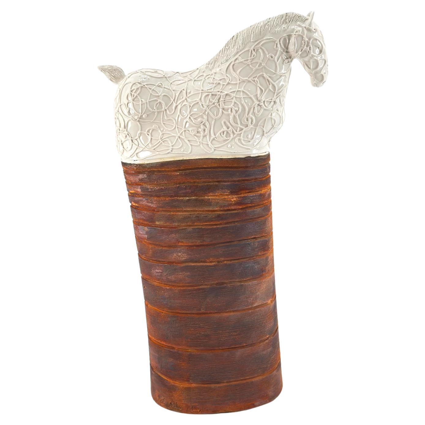 White and Brown Horse, Ceramic Centerpiece, Handmade Without Mold, NEW 2024 For Sale