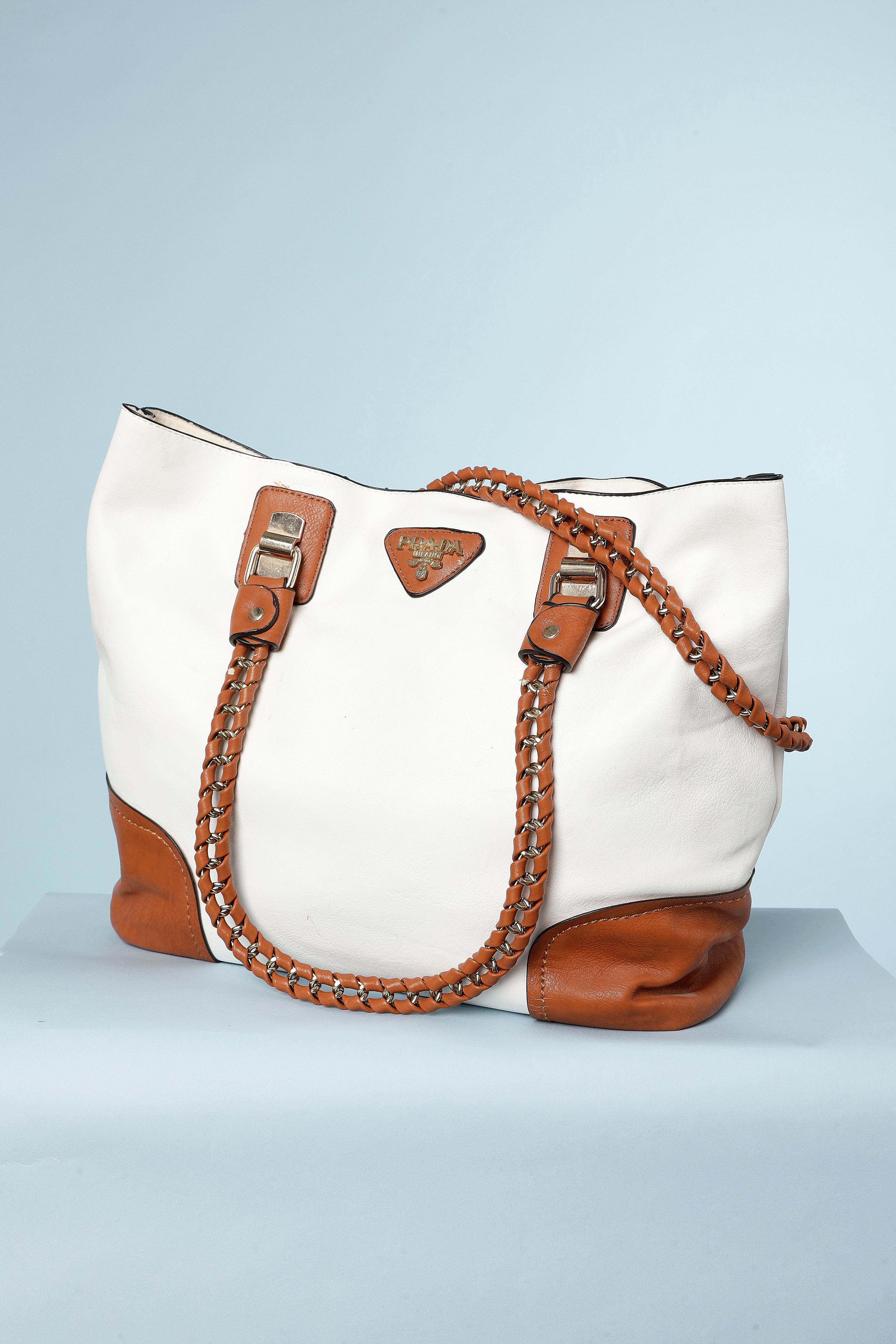 Borsa Prada in pelle bianca e marrone In condizioni buone a Saint-Ouen-Sur-Seine, FR