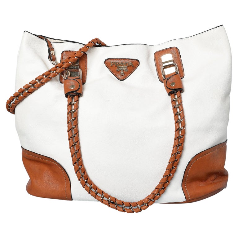 White and brown leather bag Prada For Sale at 1stDibs