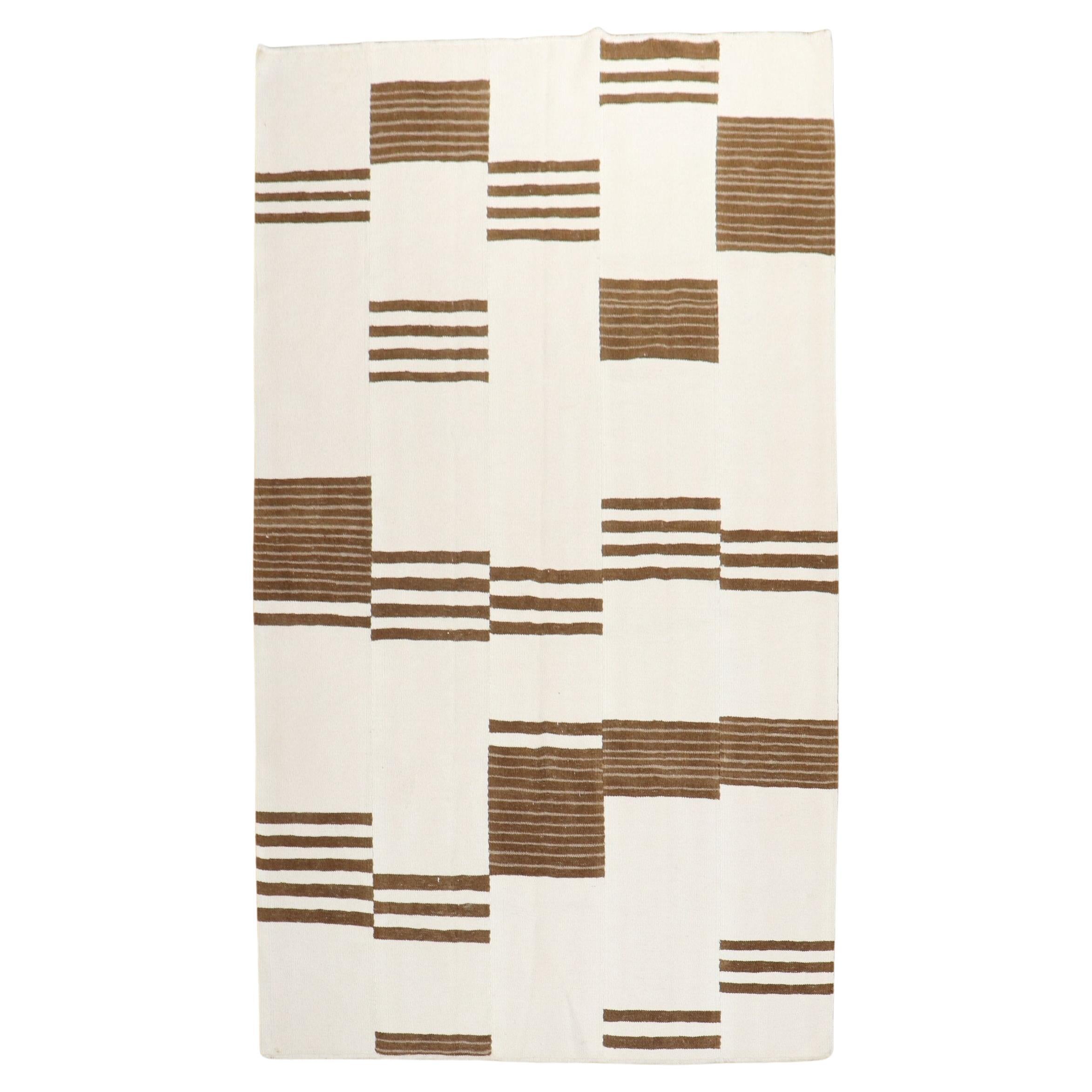 White and Brown Modern Turkish Kilim Flatweave