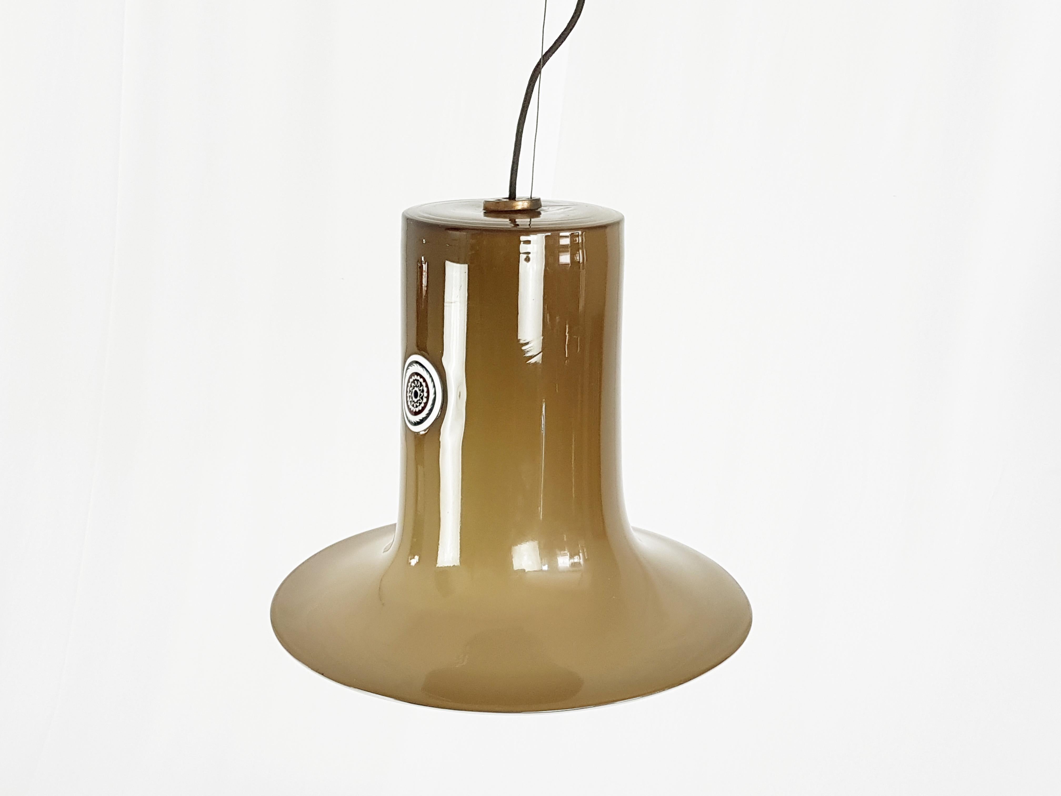 Hand-Crafted White & Brown Murano Glass Pendant Light by Gino Vistosi for V. Vistosi, 1960