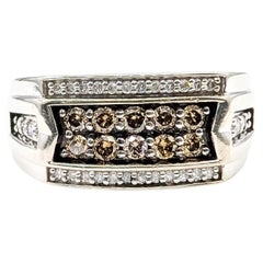 White and Champagne Diamond Enamel Ring in 10k White Gold