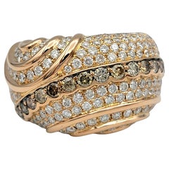White and Champagne Diamond Multi Row Domed Band Ring in 18 Karat Rose Gold