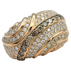 White and Champagne Diamond Multi Row Domed Band Ring in 18 Karat Rose Gold