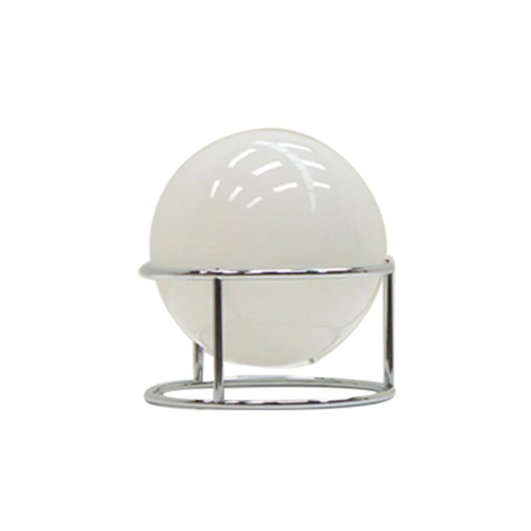 Lampe de table globe blanche et chromée, Italie, années 1970