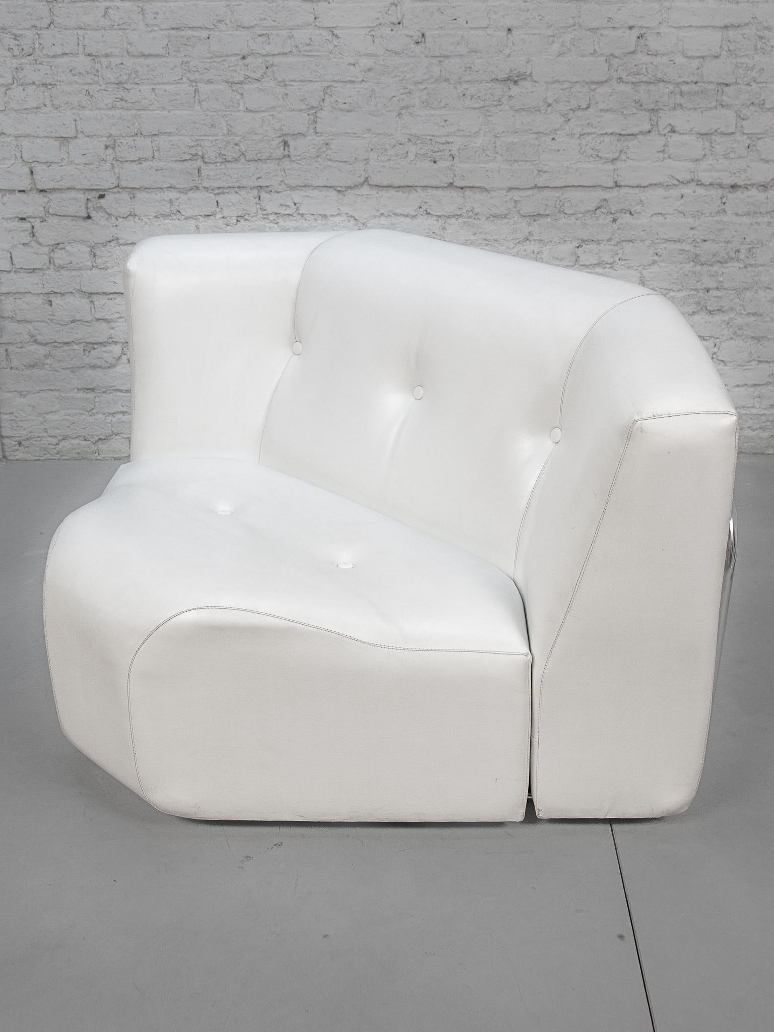 White and Chrome Livingroom set of Adriano Piazzesi Lounge Chairs and Footstools For Sale 3