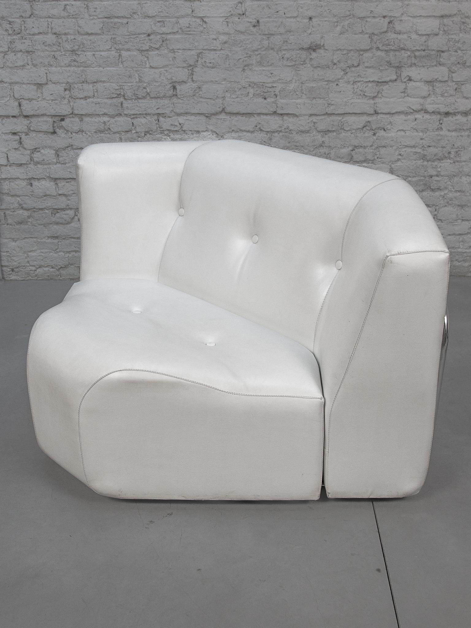 White and Chrome Livingroom set of Adriano Piazzesi Lounge Chairs and Footstools For Sale 4